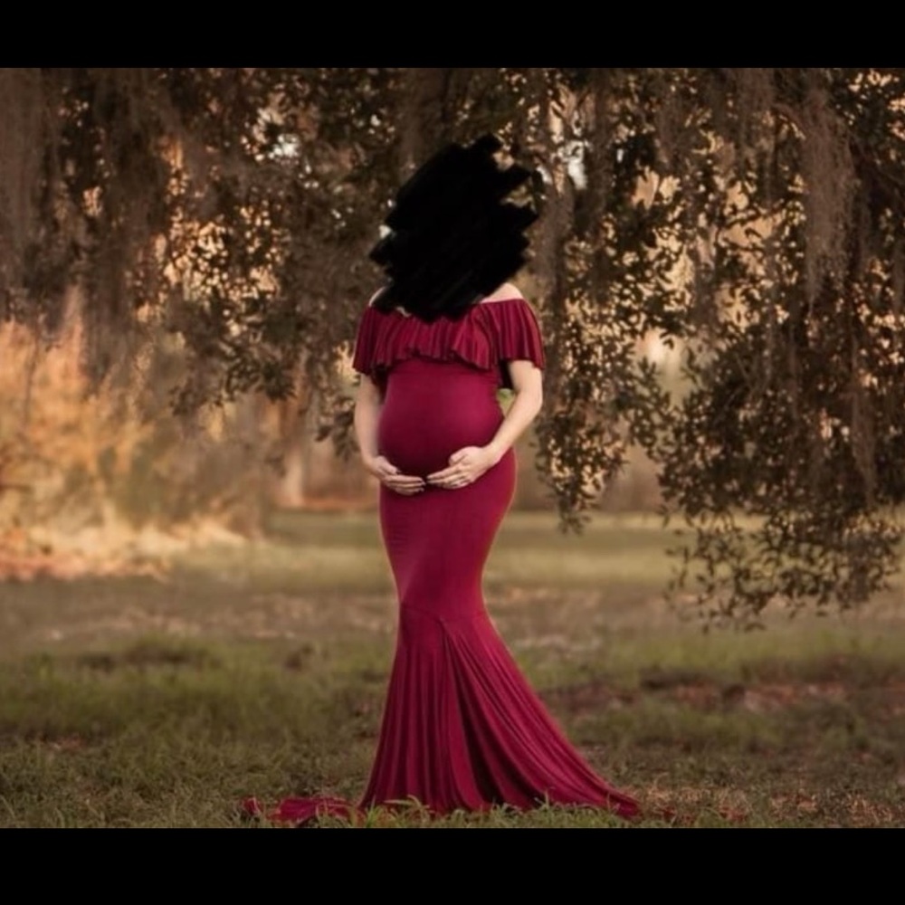 Elegant Burgundy Off-Shoulder Maternity Gown